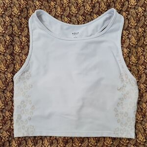 Aqua White Sleeveless Top with Leopard Print